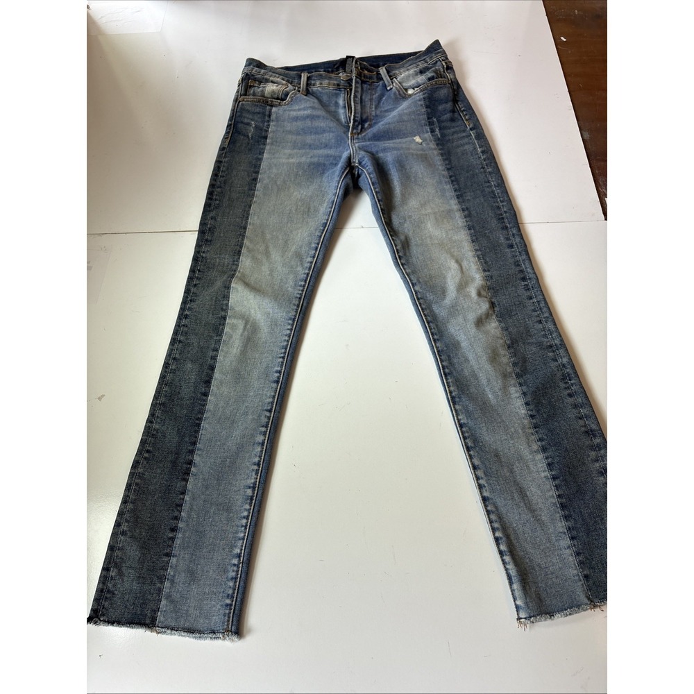 AQUA Jeans Womens 27 Boho Raw Hem Straight Leg Stretch Blue RC28